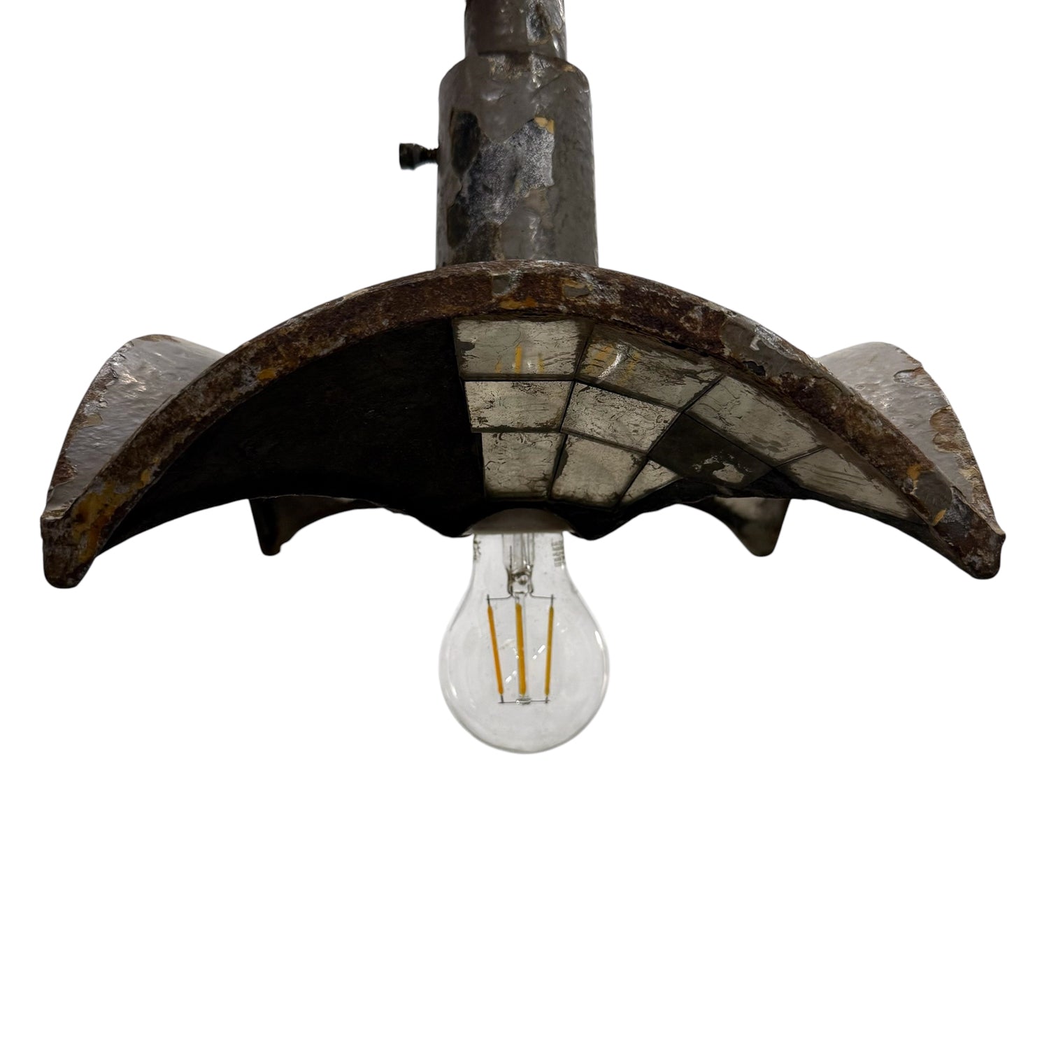 Nr. 1 Vintage industriële hanglamp met spiegelglas van Esla