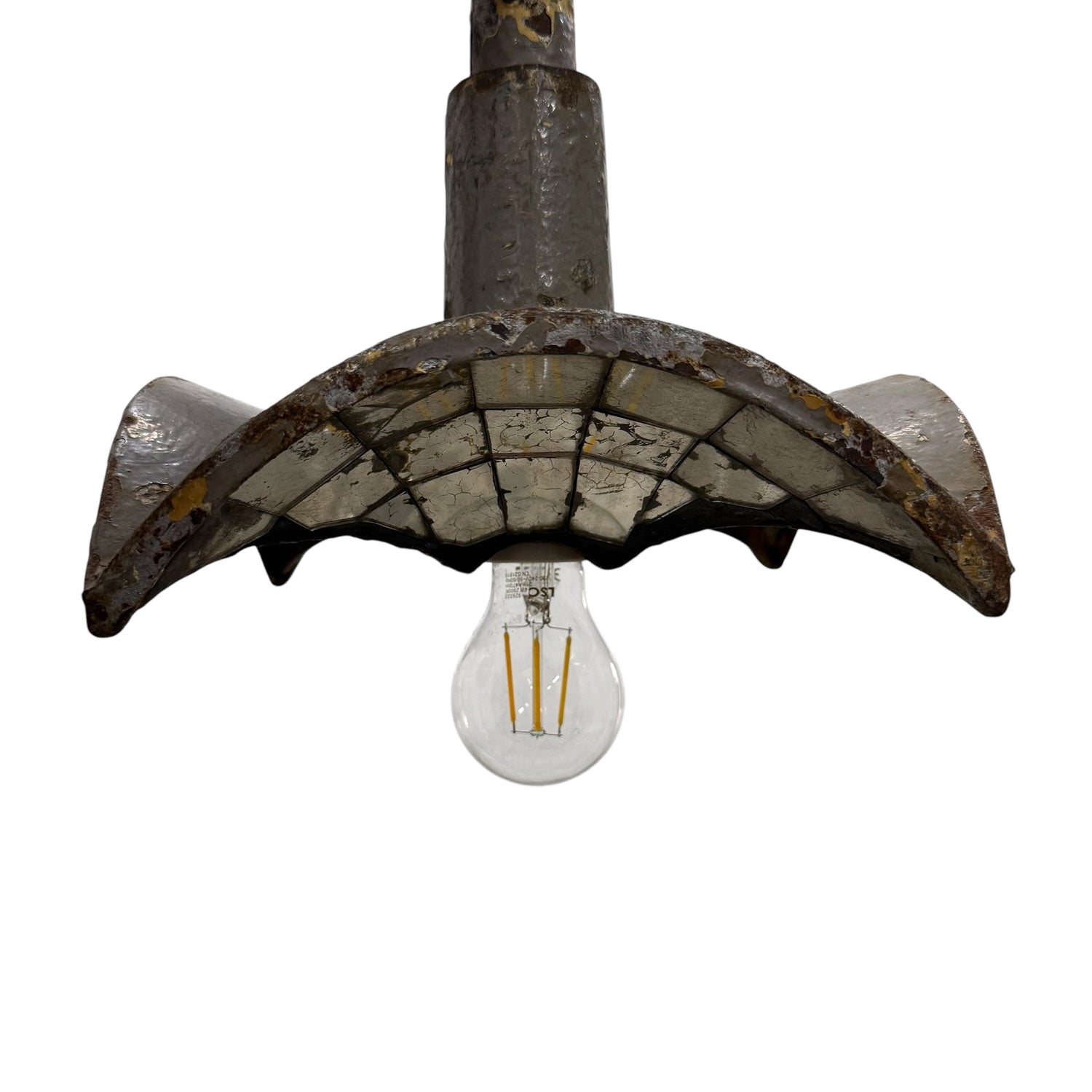 Nr. 1 Vintage industriële hanglamp met spiegelglas van Esla