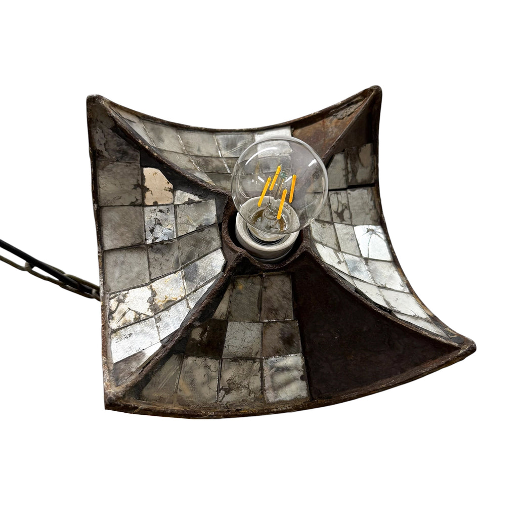 Nr. 1 Vintage industriële hanglamp met spiegelglas van Esla