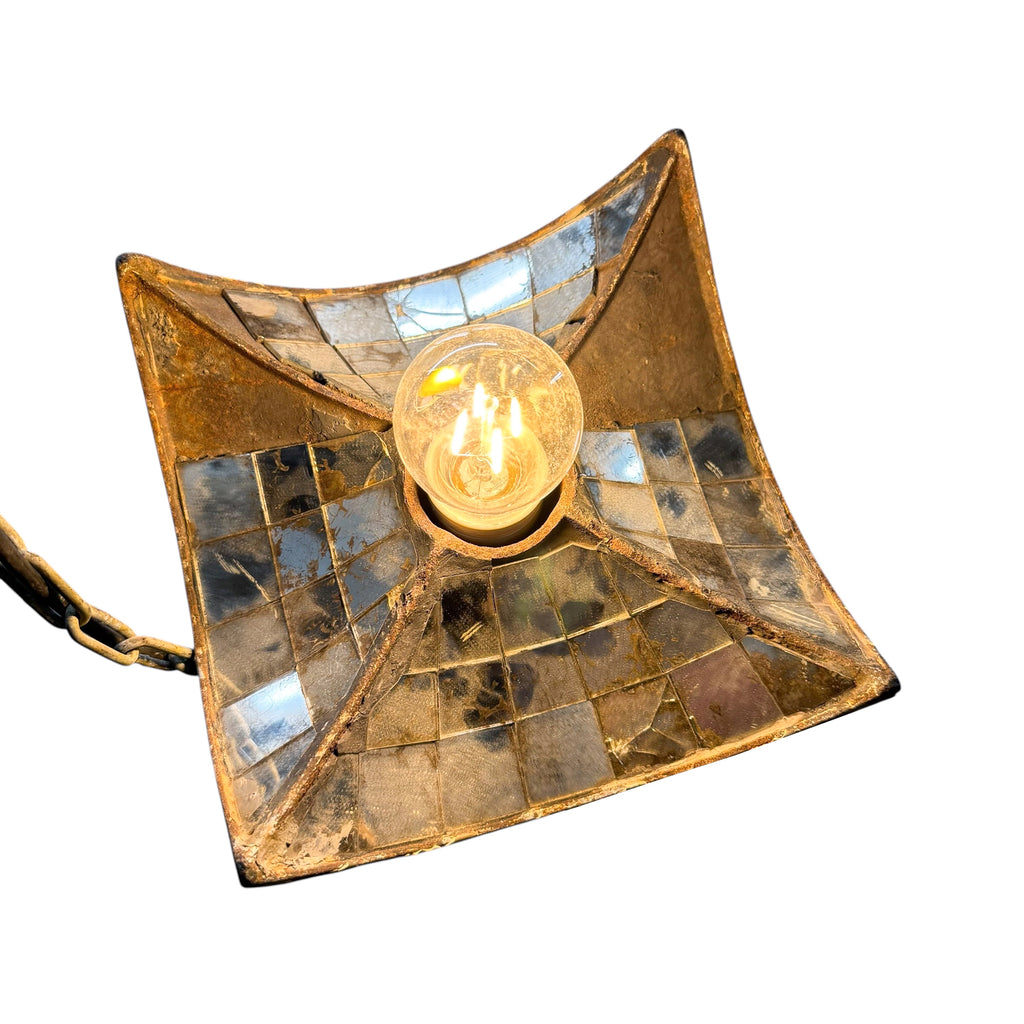Nr. 1 Vintage industriële hanglamp met spiegelglas van Esla