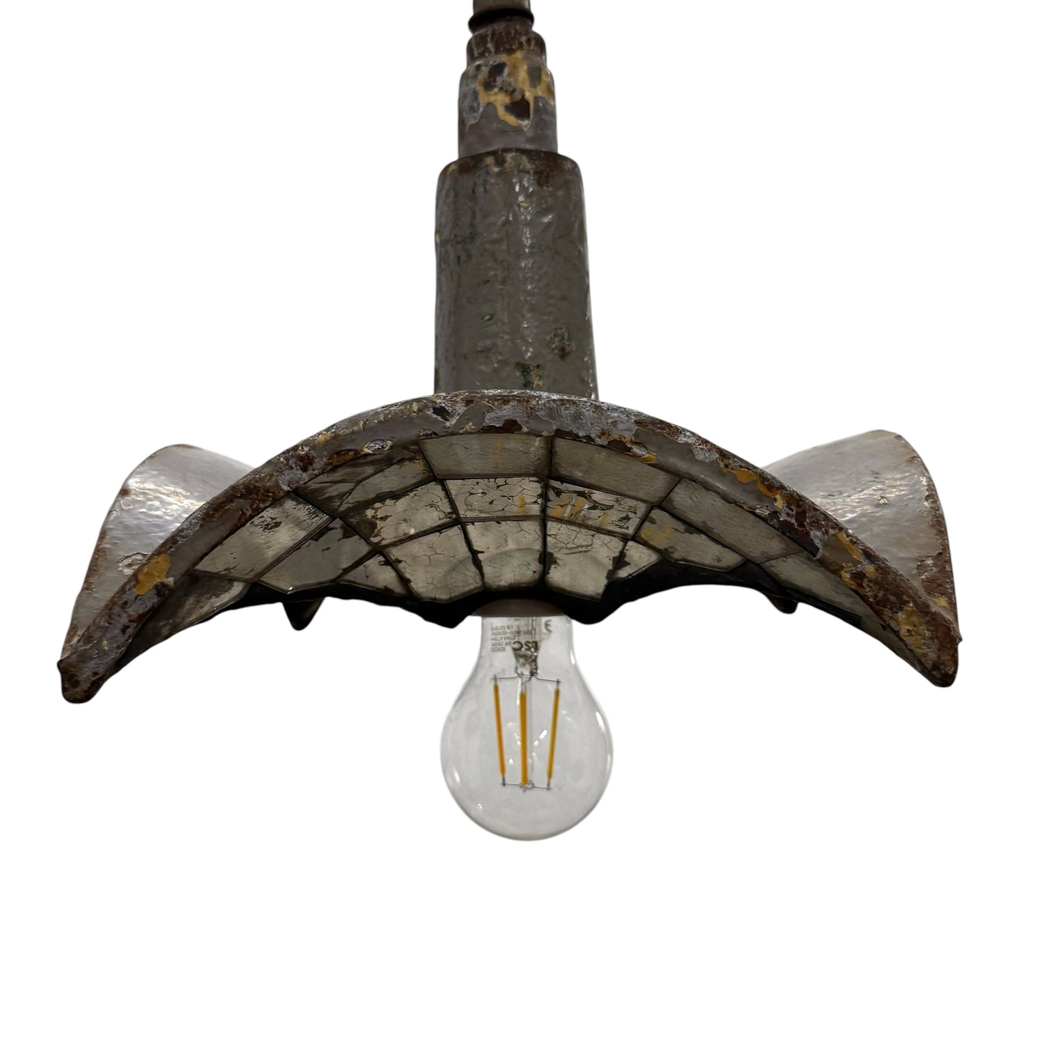 Nr. 1 Vintage industriële hanglamp met spiegelglas van Esla