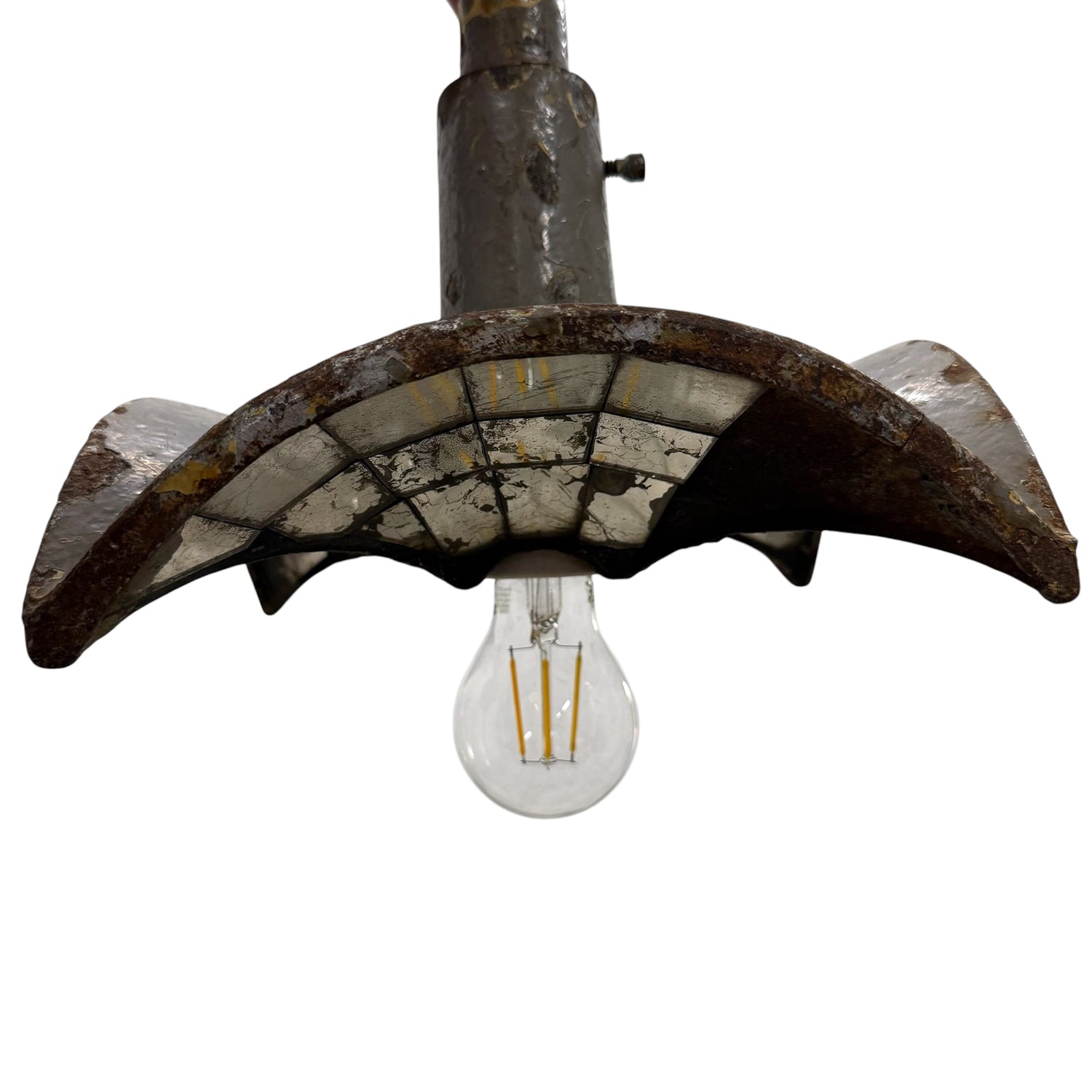 Nr. 1 Vintage industriële hanglamp met spiegelglas van Esla