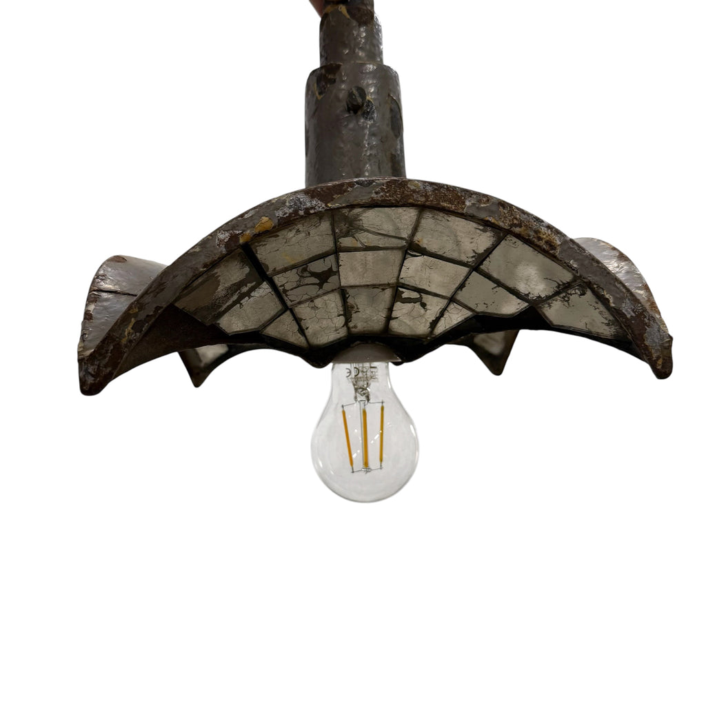 Nr. 1 Vintage industriële hanglamp met spiegelglas van Esla