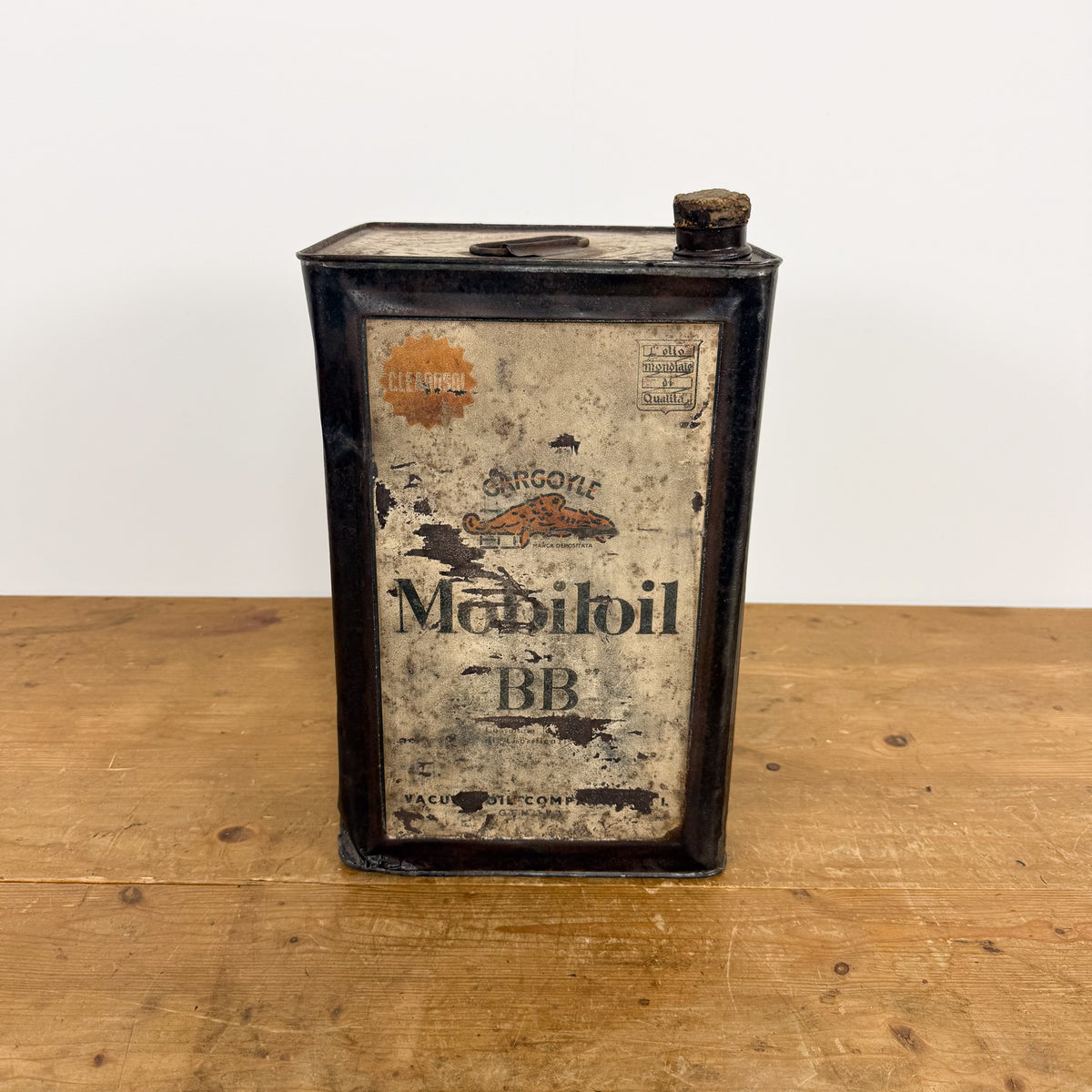 Vintage Italian Gargoyle Mobiloil BB Motor Oil Can
