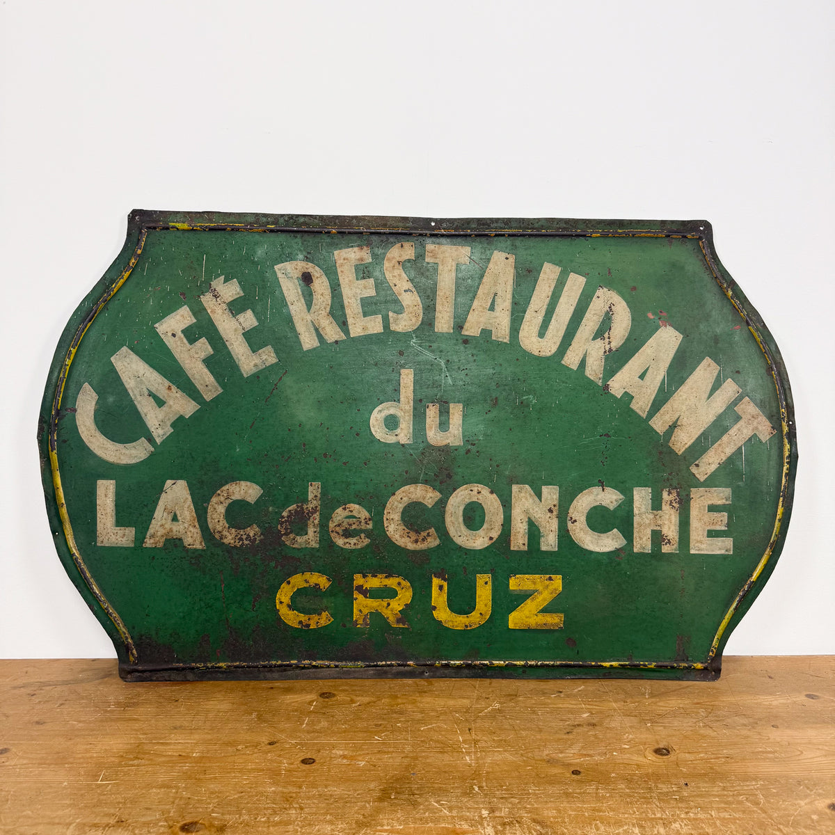 Vintage French Café Restaurant du Lac de Conche Cruz Metal Sign
