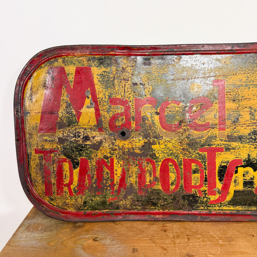 Vintage industrieel Frans transport-reclamebord van metaal