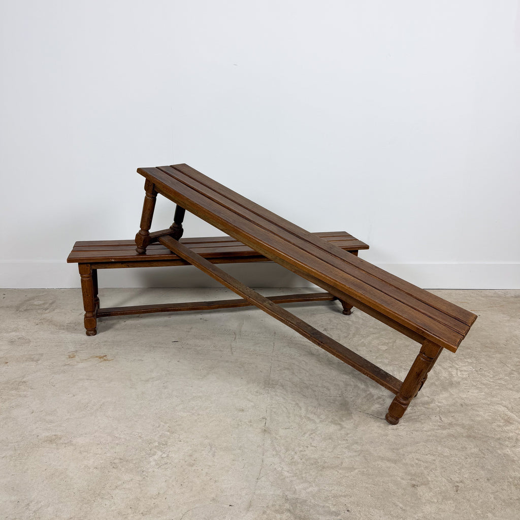 Pair of Antique Oak Benches with Turned Legs