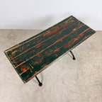Vintage industrial bistro table with green painted wooden top