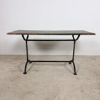 Vintage industrial bistro table with green painted wooden top