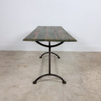 Vintage industrial bistro table with green painted wooden top