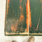 Vintage industrial bistro table with green painted wooden top
