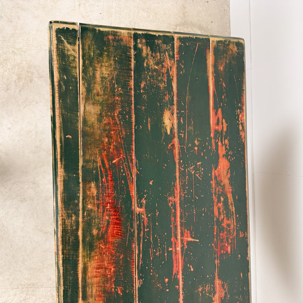 Vintage industrial bistro table with green painted wooden top