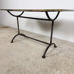Vintage industrial bistro table with green painted wooden top