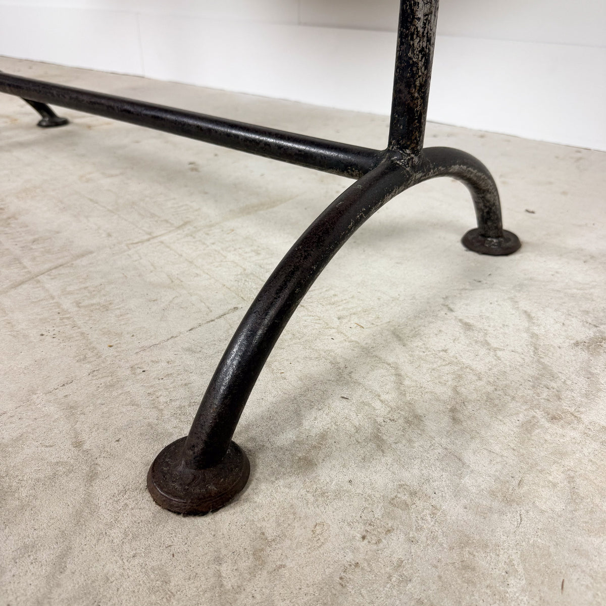 Vintage industrial bistro table with green painted wooden top