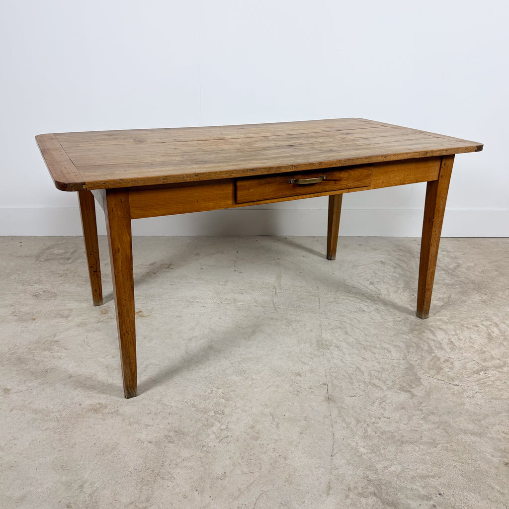 Antique French Cherrywood Farmhouse Dining Table with Drawer