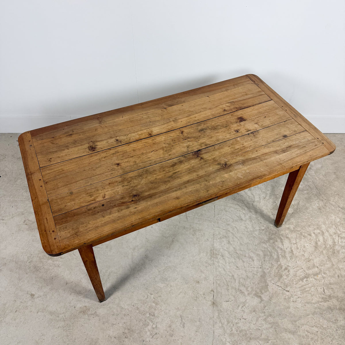 Antique French Cherrywood Farmhouse Dining Table with Drawer