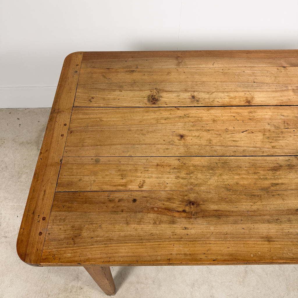 Antique French Cherrywood Farmhouse Dining Table with Drawer