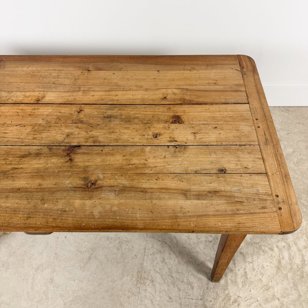 Antique French Cherrywood Farmhouse Dining Table with Drawer