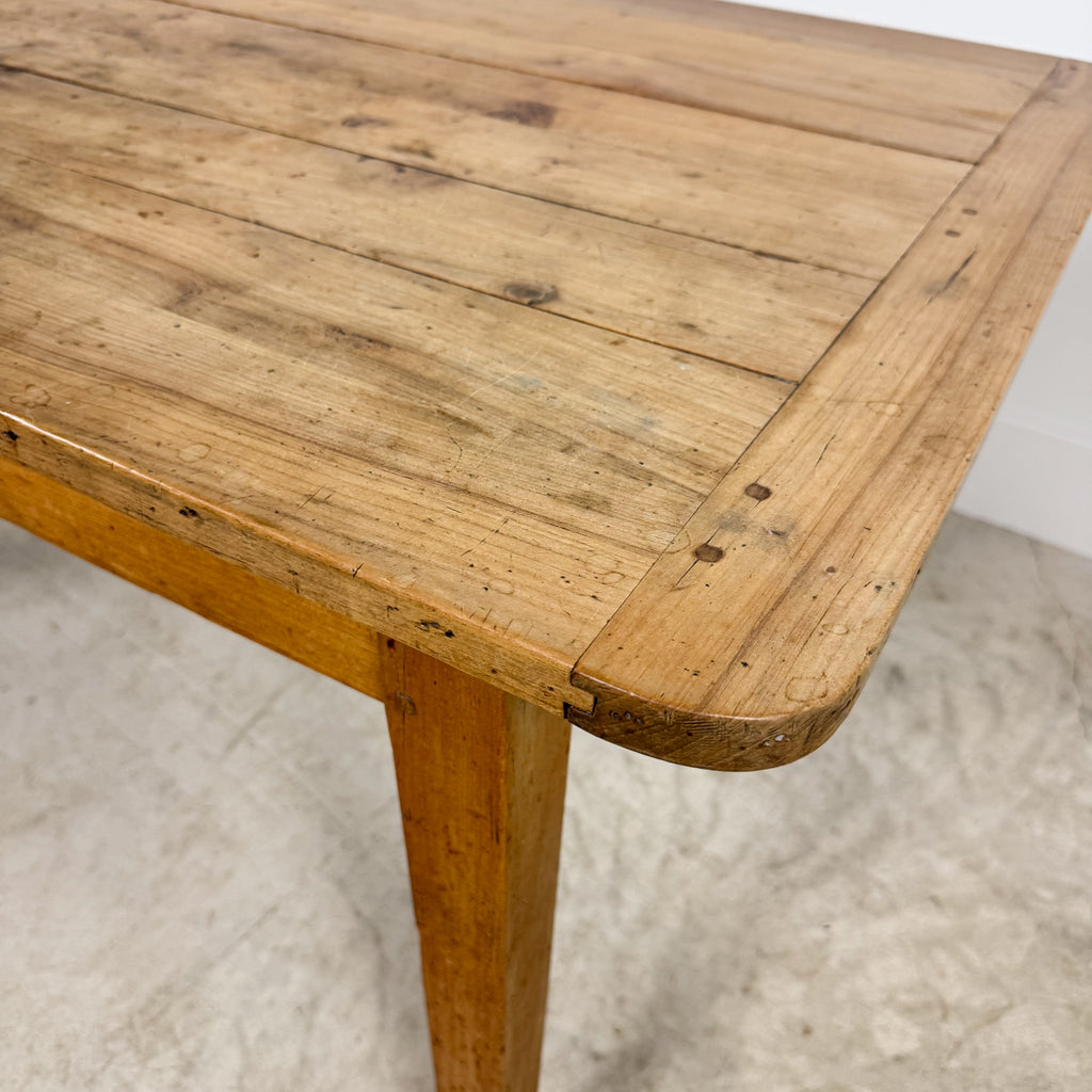 Antique French Cherrywood Farmhouse Dining Table with Drawer