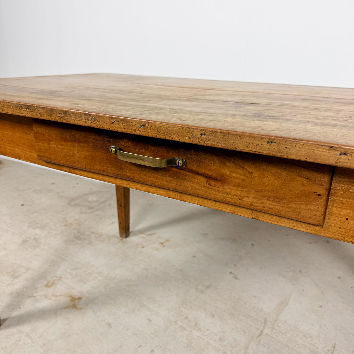 Antique French Cherrywood Farmhouse Dining Table with Drawer