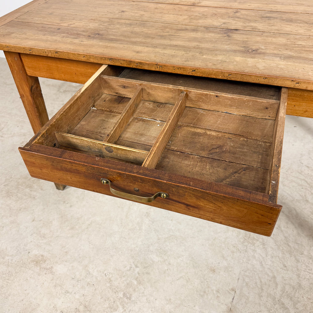 Antique French Cherrywood Farmhouse Dining Table with Drawer