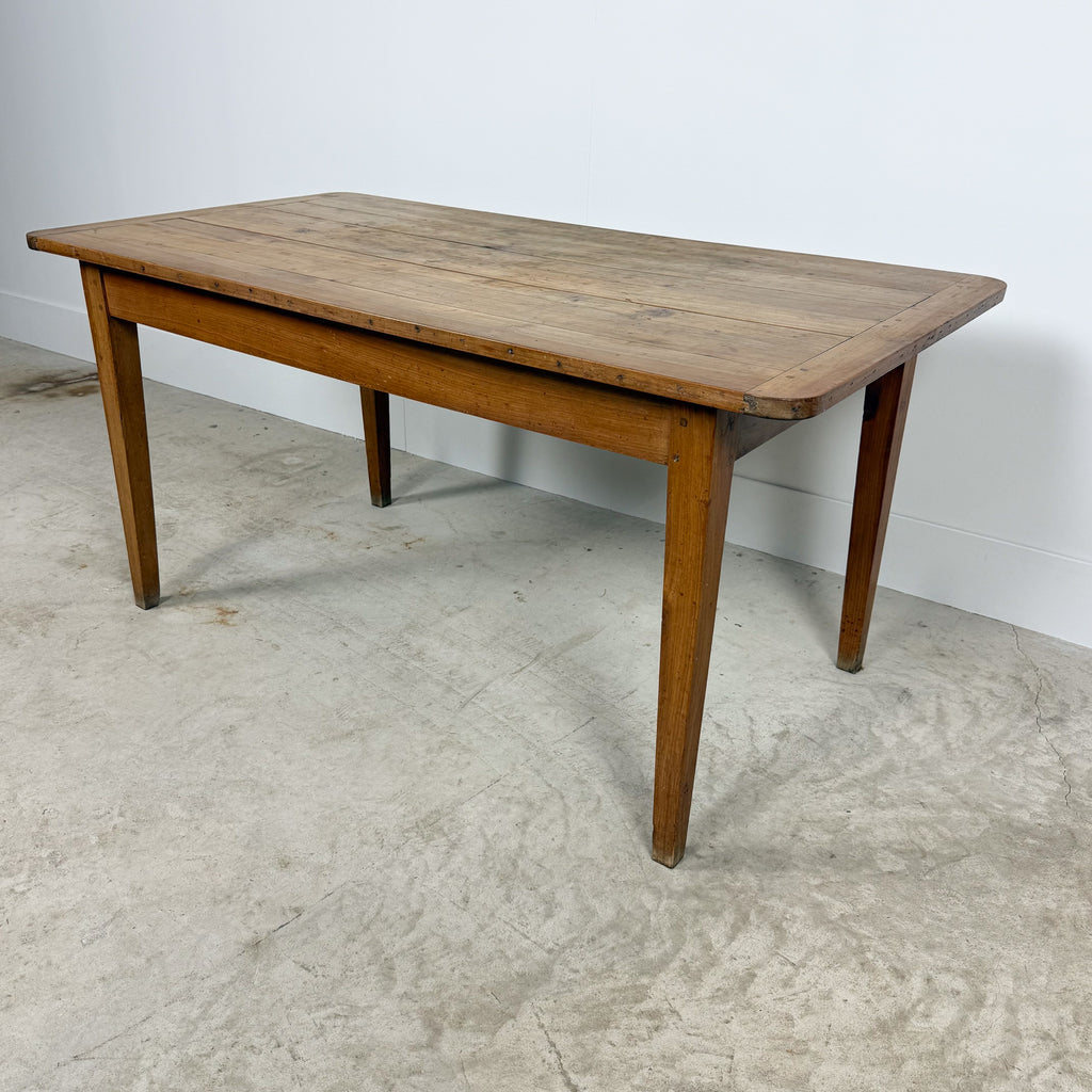 Antique French Cherrywood Farmhouse Dining Table with Drawer