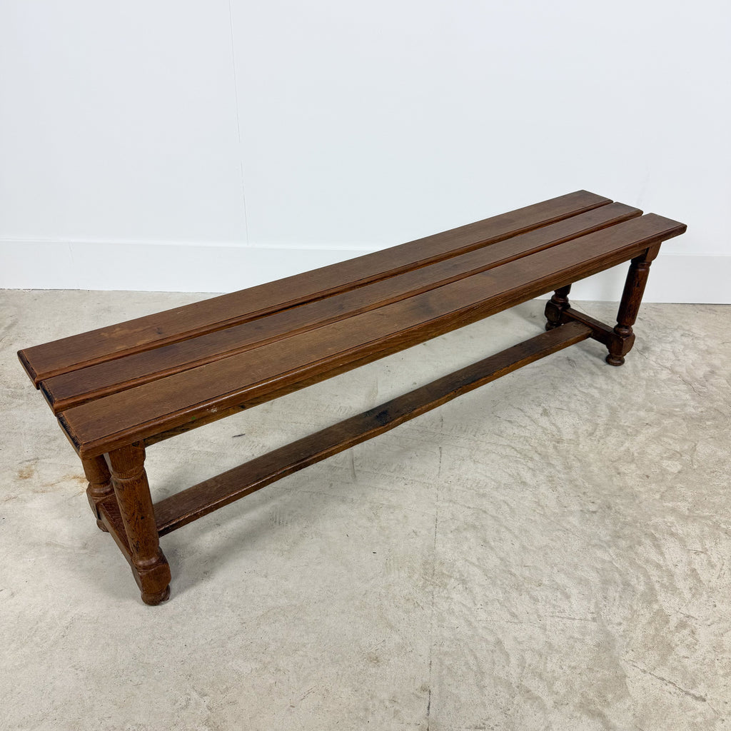 Pair of Antique Oak Benches with Turned Legs