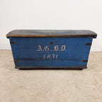 Antique Blue Painted Wooden Chest – Dated 1871
