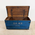 Antique Blue Painted Wooden Chest – Dated 1871