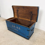 Antique Blue Painted Wooden Chest – Dated 1871