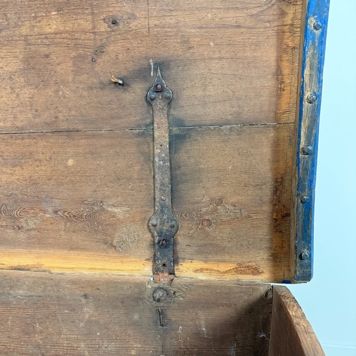 Antique Blue Painted Wooden Chest – Dated 1871