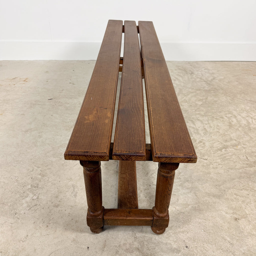 Pair of Antique Oak Benches with Turned Legs