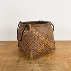 Vintage Woven Bamboo Basket with Rope Handles