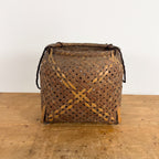 Vintage Woven Bamboo Basket with Rope Handles