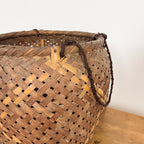 Vintage Woven Bamboo Basket with Rope Handles