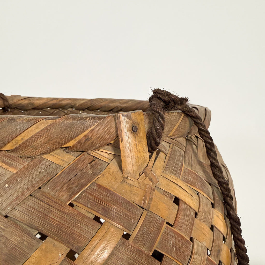 Vintage Woven Bamboo Basket with Rope Handles