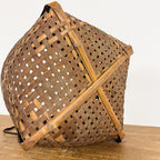 Vintage Woven Bamboo Basket with Rope Handles