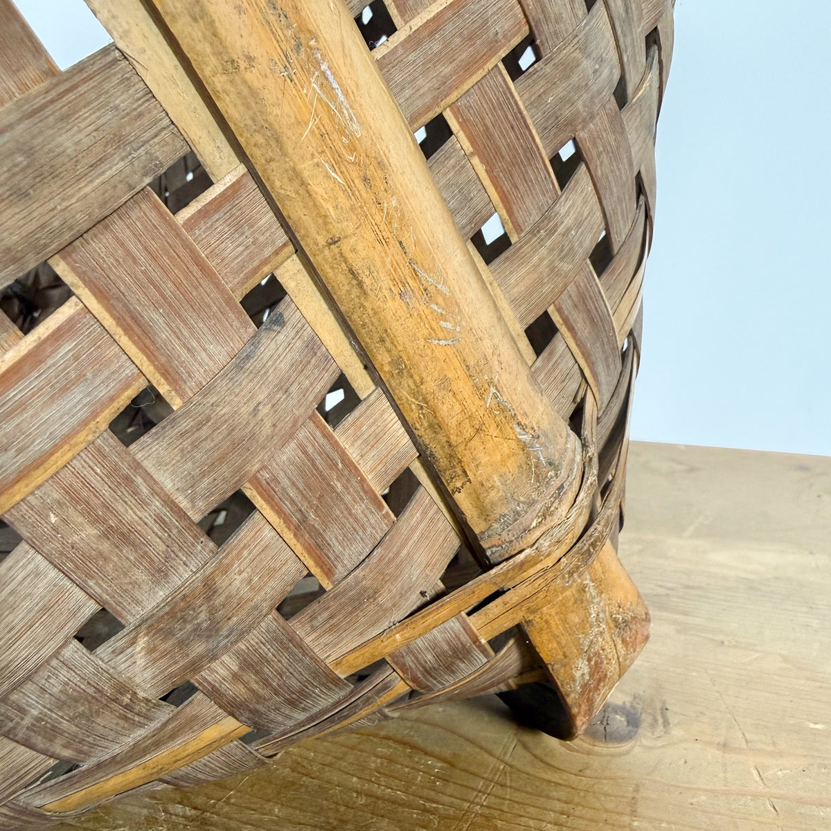 Vintage Woven Bamboo Basket with Rope Handles