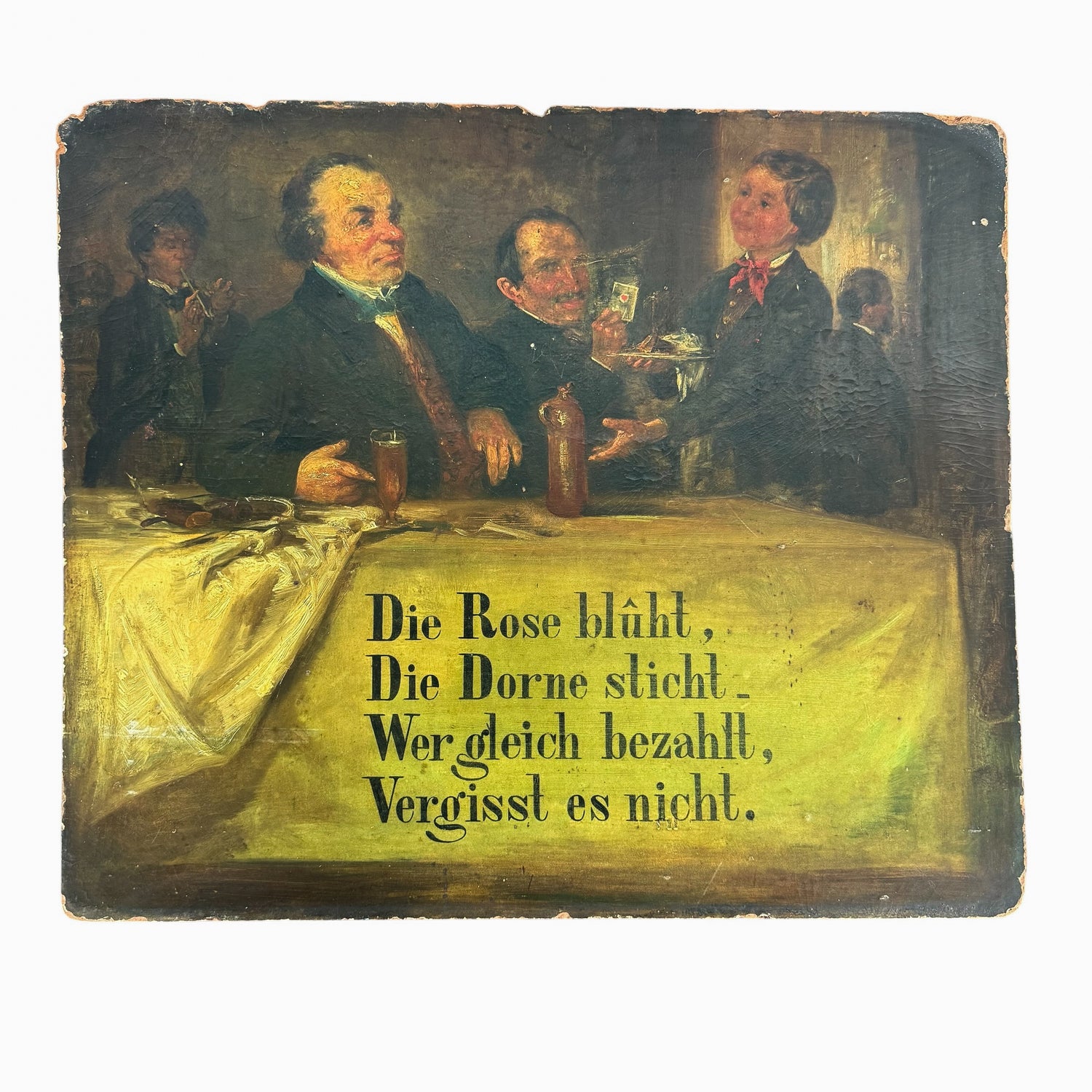 Antique German French Café Painting – Die Rose blüht