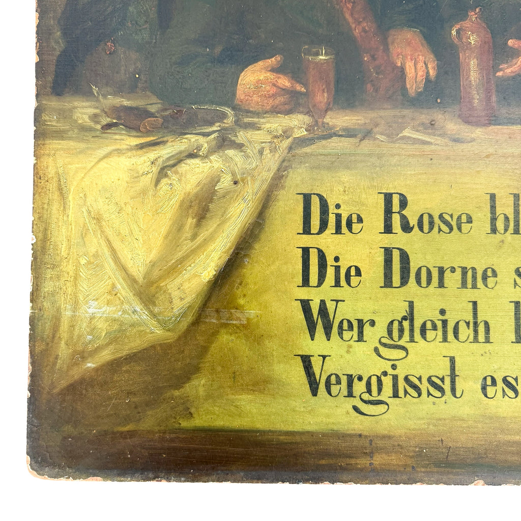 Antique German French Café Painting – Die Rose blüht