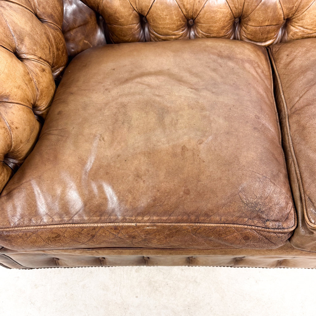 Vintage brown leather chesterfield two seater sofa