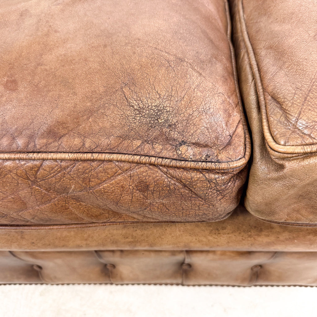 Vintage brown leather chesterfield two seater sofa