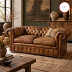 Vintage brown leather chesterfield two seater sofa