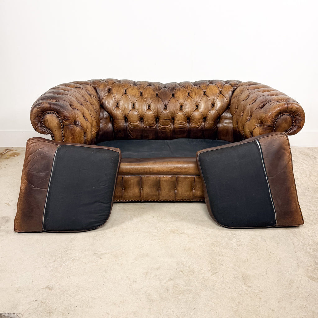 Vintage brown leather chesterfield two seater sofa
