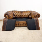 Vintage brown leather chesterfield two seater sofa