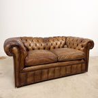 Vintage brown leather chesterfield two seater sofa