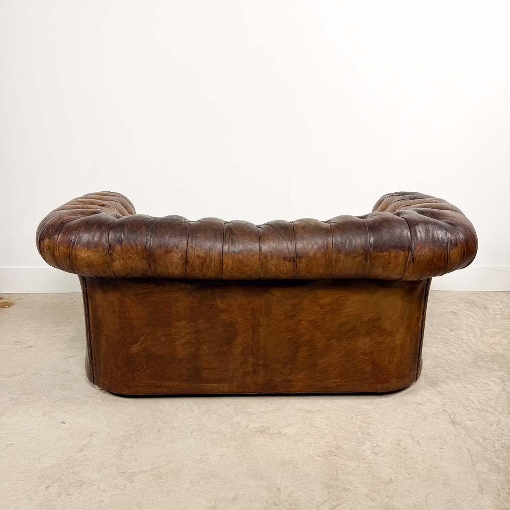 Vintage brown leather chesterfield two seater sofa