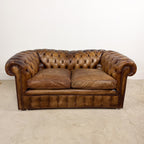 Vintage brown leather chesterfield two seater sofa