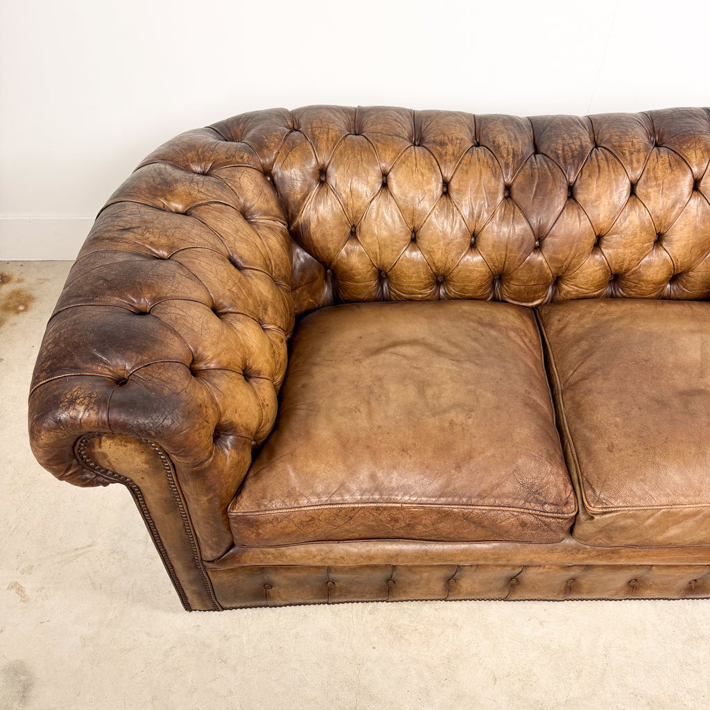 Vintage brown leather chesterfield two seater sofa