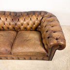 Vintage brown leather chesterfield two seater sofa